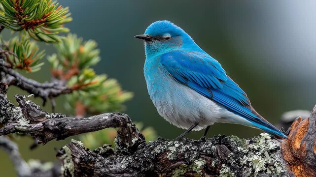 Vibrant bluebird perched gracefully on branch in sun-dappled forest, a captivating avian moment 4k
