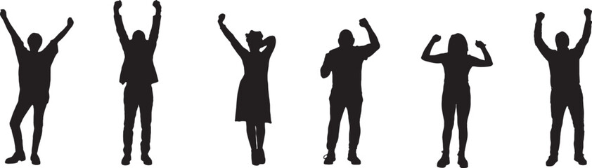 vector, silhouette of a  people with arms raised