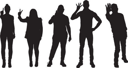 vector, silhouette of a group of men and women that counts from one to five