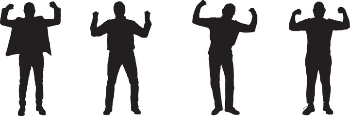 vector,  silhouette ofa group of man showing bicep