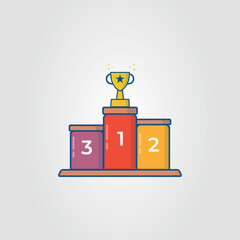 Winners podium showcases golden trophy, symbolizing victory in competitions. Ideal for sports, business, and academic success concepts in design projects.