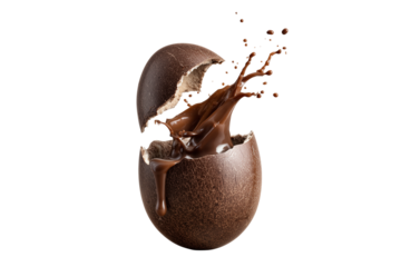 Chocolate egg breaks open to reveal rich molten filling in a creative dessert setting Generative AI