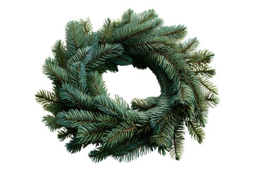 Lush green fir branches formed into a circular wreath isolated on a transparent background evergreen