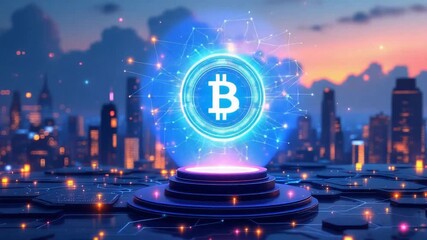 Bitcoins Futuristic Rise - A Digital Currency Revolution in the Cityscape. - Powered by Adobe