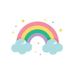 Cute Rainbow With Clouds And Sparkles Pastel Vector