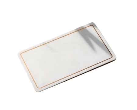 Blank white rectangular name tag with gold border isolated on transparent background