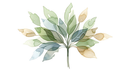 Watercolor painting of tree with green and brown leaves on white background