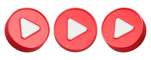 play button red color media icon 3d rendering