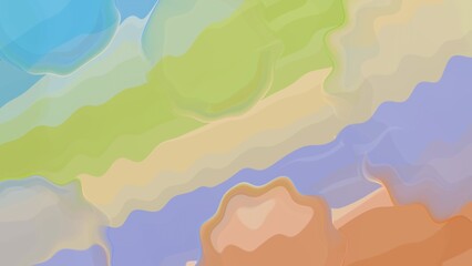 Vibrant abstract background featuring smooth flowing shapes in blue, green, beige, orange, and purple tones with a soft gradient and fluid design, perfect for modern digital artwork or design projects