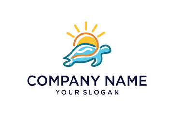 Turtle swimming near sun logo 