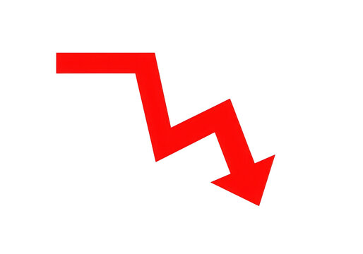 Red arrow pointing down isolated on transparent background, indicating decrease or loss