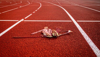 Athlete Exhausted on Red Track.