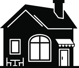Simple black and white silhouette of a cozy house