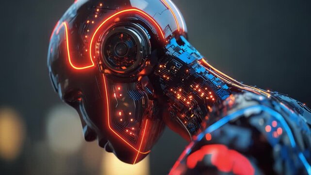 Futuristic Robot Profile: A Close View of a Sleek, High-Tech Cybernetic Being with Glowing Elements and Advanced Design Features Captivating the Imagination