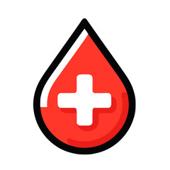 Red blood drop icon with medical cross symbol for health and donation concept on transparent background 