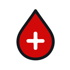 Red blood drop icon with medical cross symbol for health and donation concept on transparent background 
