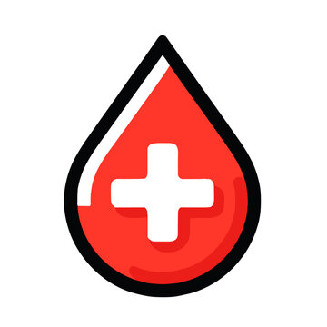 Red blood drop icon with medical cross symbol for health and donation concept on transparent background 