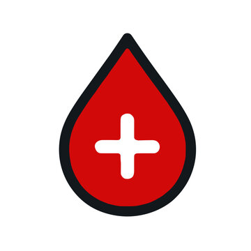 Red blood drop icon with medical cross symbol for health and donation concept on transparent background 