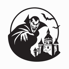 Gothic Dracula with vampire castle vector design for horror or Halloween theme