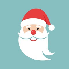 Cartoon santa claus head with red hat on a light blue background.
