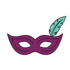 Purple mask with a teal feather isolated on white background.