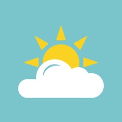 Sun peeking through clouds in a blue sky weather illustration.