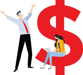 Girl and Boy with Dollar Sign design – Flat Vector Art