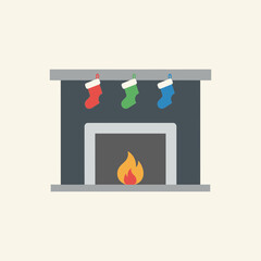 Fireplace with stockings hanging above the fire in a cozy setting.