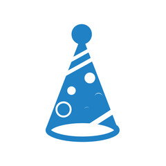 Blue party hat with white circles isolated on a white background.