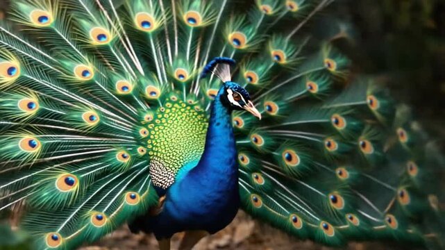 Majestic Peacock Displaying its Vibrant Feathers in a Stunning Wildlife Portrait.