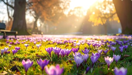 Naklejka premium Spring Flowers in a Sunny Park.