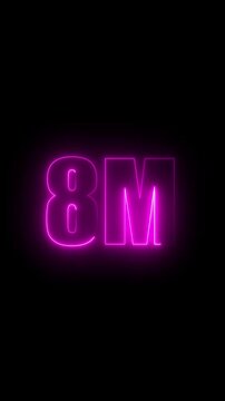 Bright Pink Neon 8M Text Illuminated on Black Background eight million glowing