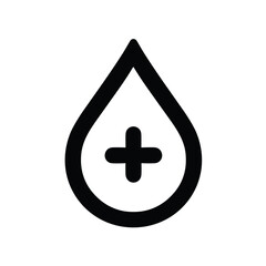 Blood drop icon with medical cross symbol on a light background for health concept on transparent background 