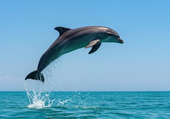 Fototapeta premium Dolphin Jumping Out of the Ocean Water