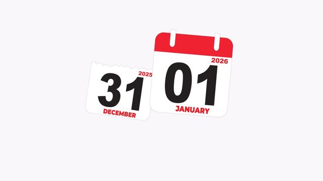 Calendar pages showing december 31st 2025 and january 1st 2026 for new years eve and new years day celebrations. Festive and practical design for event planning.
