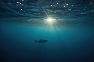Undersea Majesty, A Shark's Journey Through Sunlit Depths of the boundless ocean