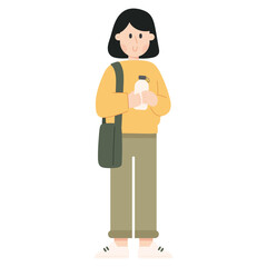 Flat cartoon illustration of a female university student. Education and learning concept with young woman holding books in minimal flat design style, perfect for school themes.