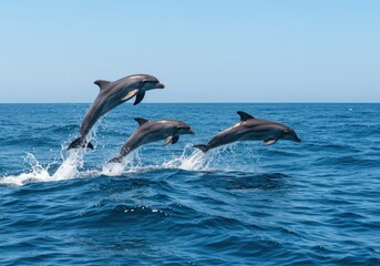 Obraz premium Dolphins Jumping Over Ocean Waves