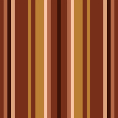 Striped seamless pattern background in warm brown colors. Multicolored vertical lines. Autumn fall design in retro 70s style. Vector illustration. Perfect for decor, fabric, textile, wallpaper