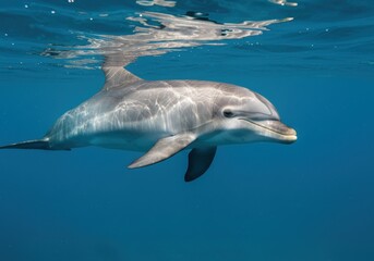 Fototapeta premium Smiling Dolphin Swimming Underwater