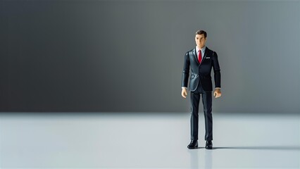 A businessman toy stands on the desk