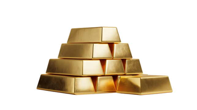 Shiny gold bars stacked carefully on a plain background showcasing wealth and investment options in a secure setting Generative AI