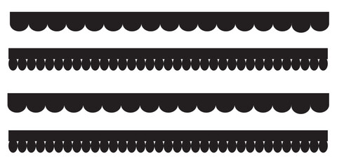 Scalloped Edge seamless simple scalloped borders and dividers set, vintage frill ornament and ribbon trim pattern decorative lace vector Illustration