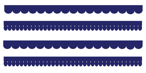 Scalloped Edge seamless simple scalloped borders and dividers set, vintage frill ornament and ribbon trim pattern decorative lace vector Illustration