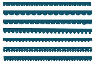 Scalloped Edge seamless simple scalloped borders and dividers set, vintage frill ornament and ribbon trim pattern decorative lace vector Illustration