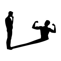 Man with a small belly looking at his shadow envisioning a strong athlete, vector  