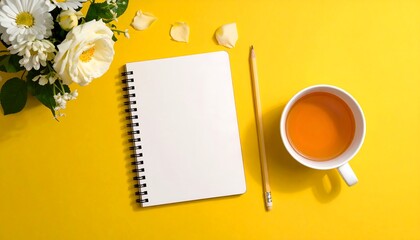 Simple Yellow Desk Workspace with Journal.