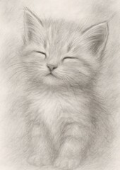 Fototapeta premium Adorable kitten pencil sketch