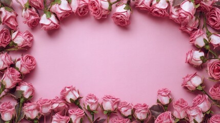 Pink Glitter Roses Frame on Pastel Background - Floral Border for Mother’s Day Romance