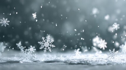 Falling Snowflakes on Light Blue Bokeh Background - Elegant Winter Frost Texture